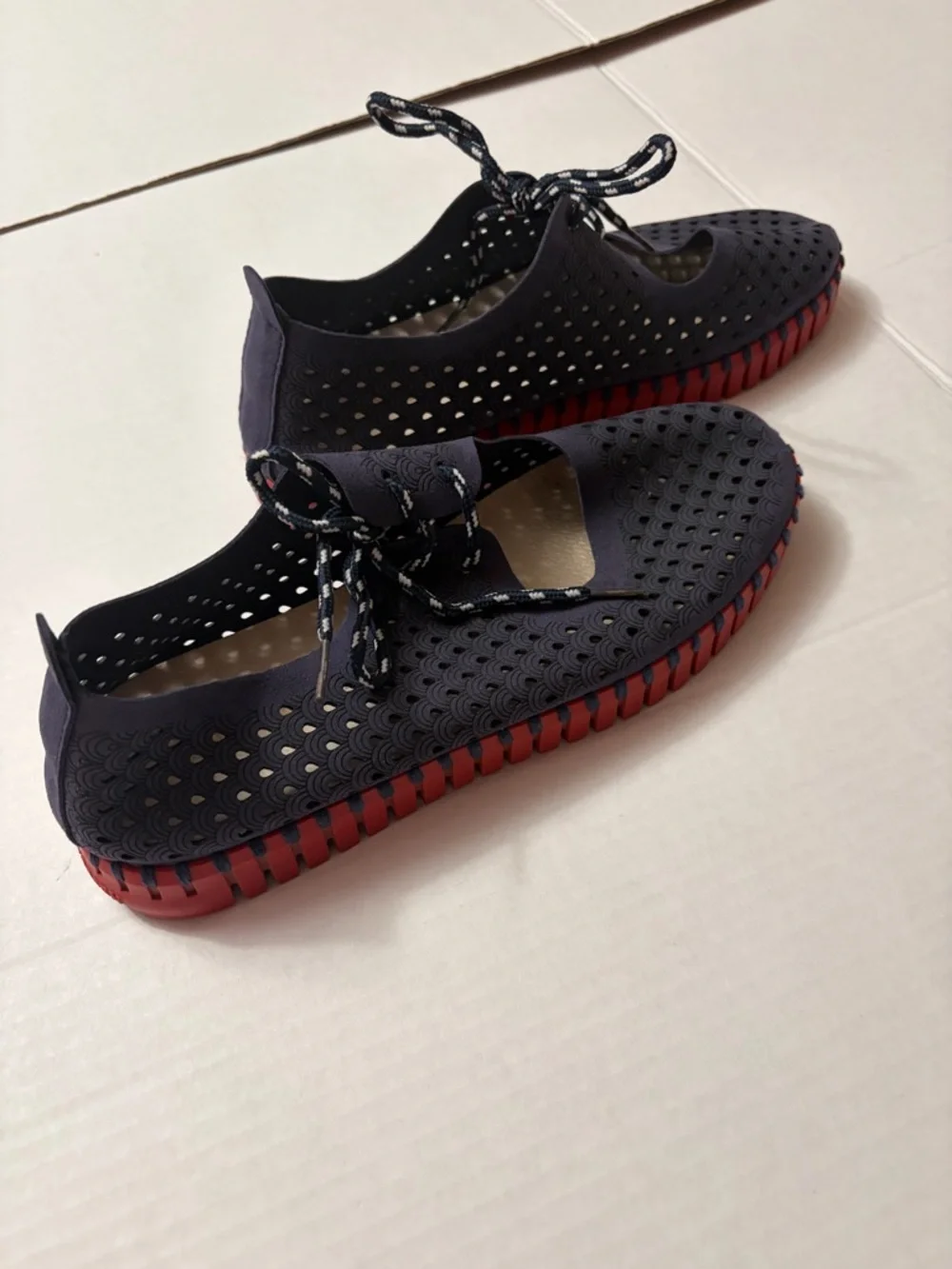 Ilse Jacobsen Tulip Tie Flats Navy Red Perforated Lace Up Comfort EU 39 US 8.5-9 - Picture 4 of 12